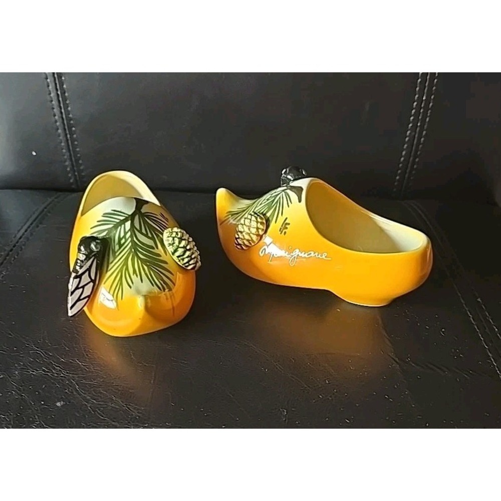 Vintage Marignane Yellow Ceramic Clogs Planter Shoe Figurine Set France